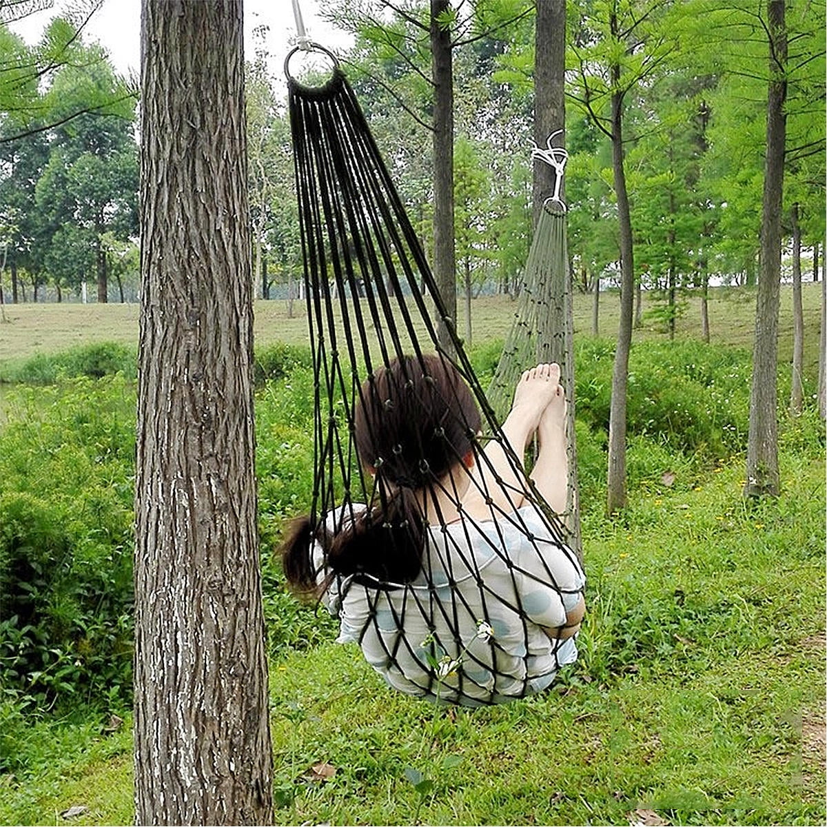 KALLORY 1Set Black Mesh Net Hammock for Hiking and Camping Trips