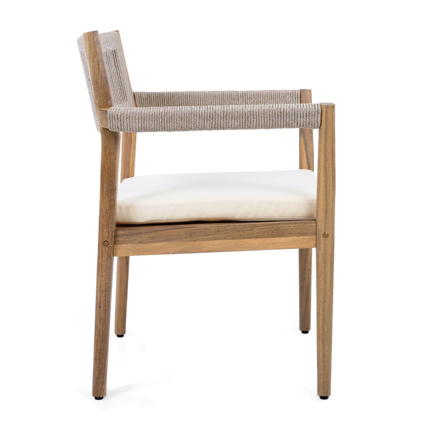 Christopher Knight Home Wood Outdoor Dining Chair with Cushion, Woven Rope Design, Teak+Cream, Set of 2
