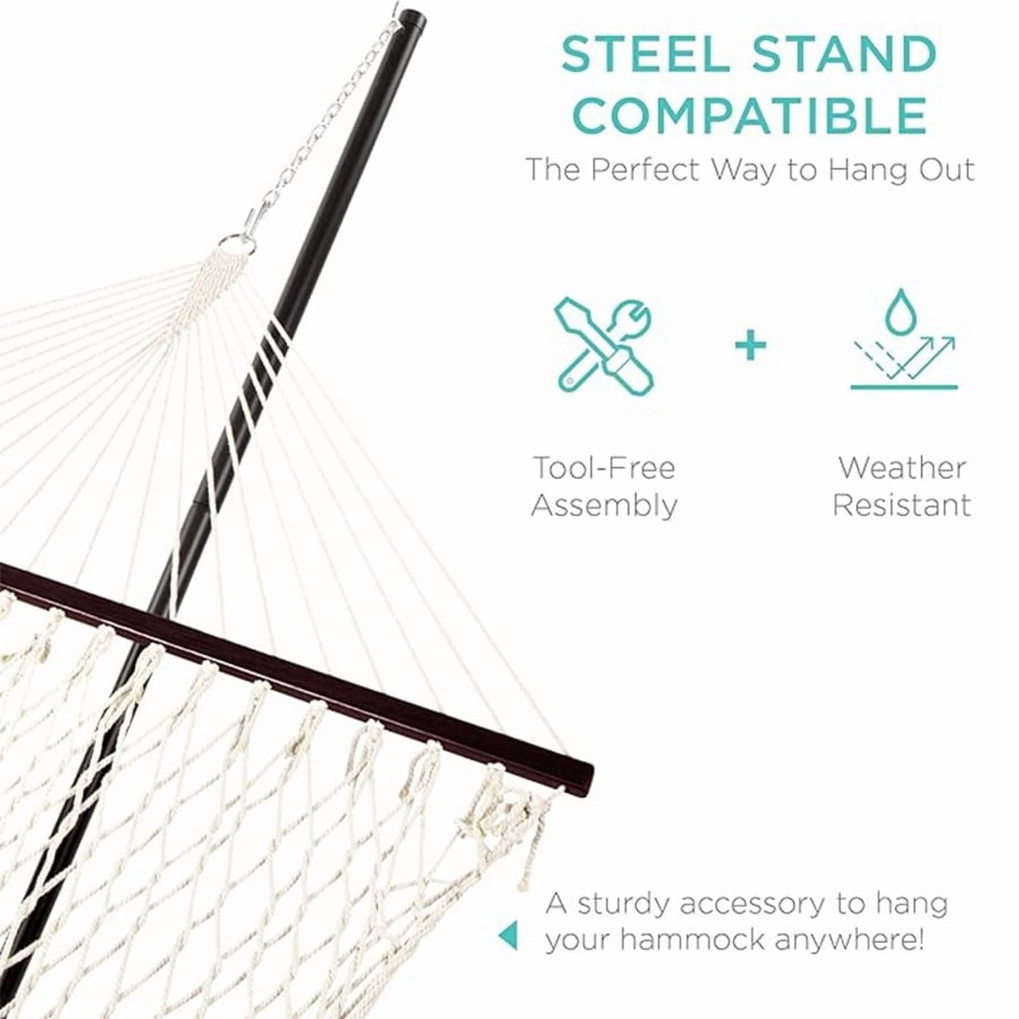 Heavy Duty Beach Hammock with Crossbars and Removable Pillow - 450 lb Capacity, Quilted Fabric Outdoor Hammock for Patio, Backyard, Poolside - Includes Chains for Easy Hanging