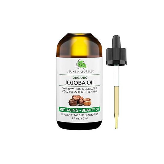 Jeune Naturelle Jojoba Oil Organic Cold Pressed - 100% Pure, Raw, Virgin, Undiluted, Unrefined Ideal for Hair, Skin, Hair Growth, 2 oz
