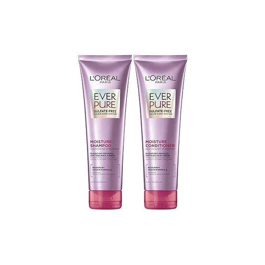 L'Oreal Paris Moisture Sulfate Free Shampoo and Conditioner Set, Hair Care for Color-Treated with Rosemary Botanicals, EverPure, 1 Kit