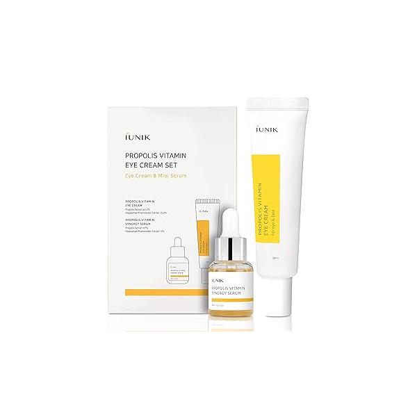 iUNIK Propolis Vitamin Eye Cream Set (Eye 1.01 fl.oz. & Mini Serum 0.51 fl.oz.) - Featuring Extract, Idebenone, Buckthorn