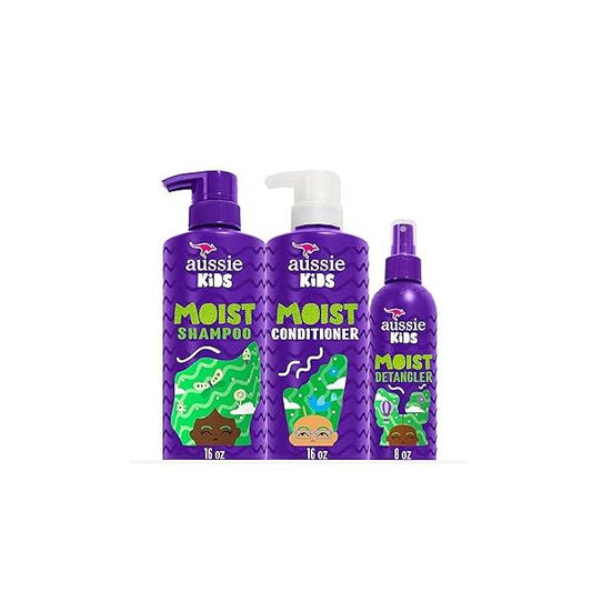 Aussie Kids Hair Care Bundle Set Including: Shampoo (16 Fl Oz), Conditioner Oz) & Detangler Spray (8 Paraben- Freem Sulfate-Free, Dye-Free, Cruelty-Free, Tangle-Free Styling