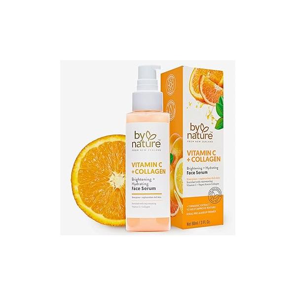 By Nature Vitamin C + Collagen Face Serum - Restore and Energize Tired Skin with Brightening C, Plumping Collagen, Plus Texture Enhancing Turmeric Premium Care for 3fl. oz.