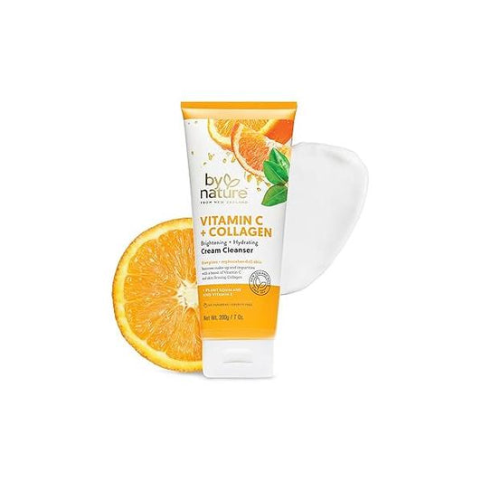 By Nature Vitamin C + Collagen Face Cream Cleanser - Daily Makeup Remover and Facial Wash from New Zealand (7 Oz)