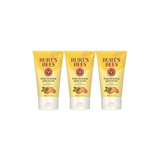 Burt's Bees Deep Cleansing Pore Scrub with Peach and Willow Bark, 4 Ounces, Pack of 3