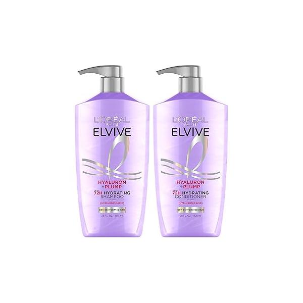 L'Oreal Paris Elvive Hyaluron Plump Shampoo and Conditioner Set for Dehydrated, Dry Hair with Hyaluronic Acid Care Complex, 1 Kit (2 Products)