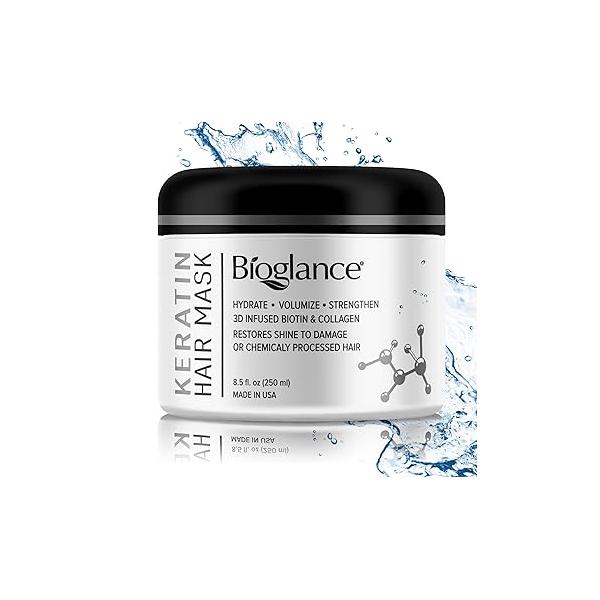 Keratin Hair Mask | Quick Repair Restore Shine & Volume Efficient Formula with Biotin Collagen Hydrates Volumizes Strengthens Made in USA