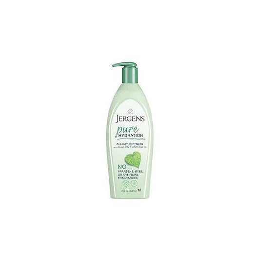 Jergens Pure Hydration Body Lotion, Plant Based Moisturizer Hydrates Dry to Extra Skin, Paraben and Cruelty Free, Fragrance Free Formula, 24hr Hydration, 13 Oz