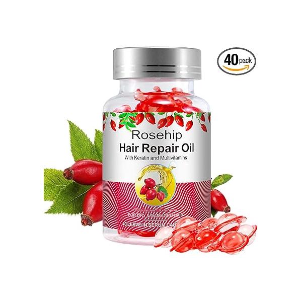 Hair Serum Capsules,Hair Oil for Women,Hair Vitamins,Hair Treatment 40 Capsules no Rinse with Argan Macadamia & Avocado Oils - Vitamins A, E, Pro VIT. B5,Makes Healthy, Smooth Shiny