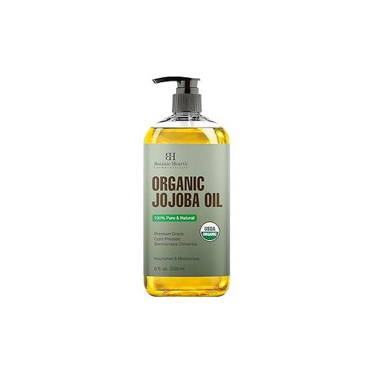 Botanic Hearth Organic Jojoba Oil (Styling Oil, 8 fl oz) | 100% Pure, Cold Pressed & Hexane Free Ideal for Skin, Hair Nails