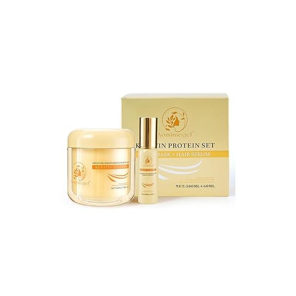 Hair Mask Argan Oil Set Deep Repair Conditioning Collagen Treatment for Dry and Damaged All Types 16.9floz + 2floz