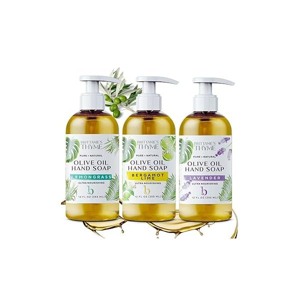 Brittanie’s Pure Castile Liquid Soap Refill, Bergamot/Lavender/Lemongrass, 12 Ounce Pack of 3 | Dish Soap, Hair & Body, Home, Gentle and Pure, Made with Natural Luxurious Oils, Vegan Gluten Free