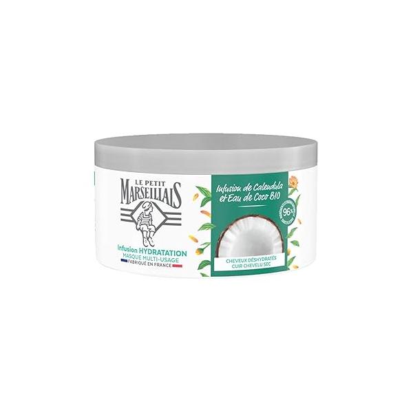 Le Petit Marseillais Masque Hydratation Intense pour Cheveux Secs et Abîmés, Infusion Calendula & Eau de Coco Hydration Mask for Dry and Damaged Hair,