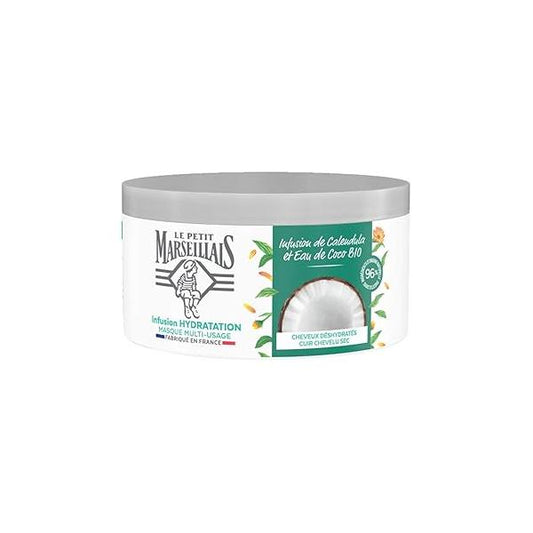 Le Petit Marseillais Masque Hydratation Intense pour Cheveux Secs et Abîmés, Infusion Calendula & Eau de Coco Hydration Mask for Dry and Damaged Hair,