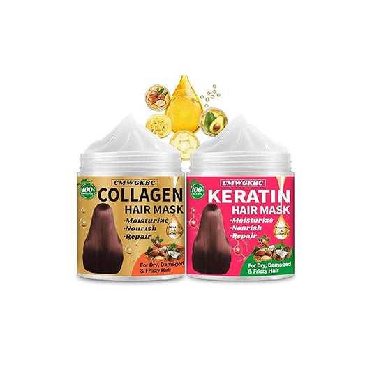 Collagen Hair Mask & Keratin for Damaged Hair,Keratin Treatment,Repair Deep Conditioner Dry Hair,Vitamin E Natural Hydrating with Argan Oil All Type,Hair Care Gifts