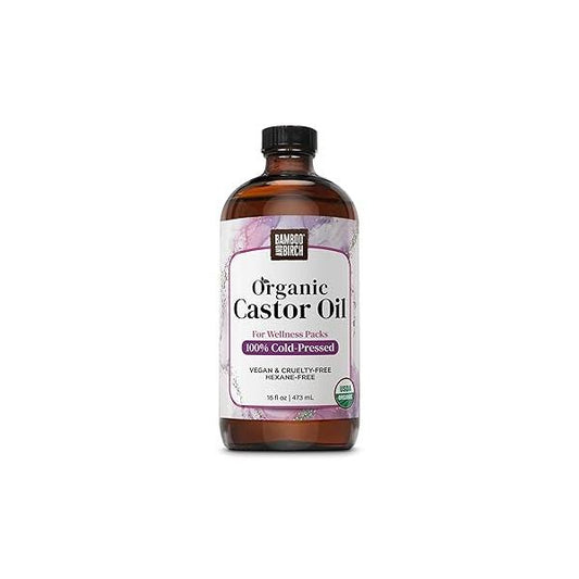 Castor Oil Organic Cold Pressed Unrefined Glass Bottle, 16 Fl Oz, USDA Certified, Natural Hair Growth, Carrier for Thicker and Fuller Eyelashes, Eyebrows
