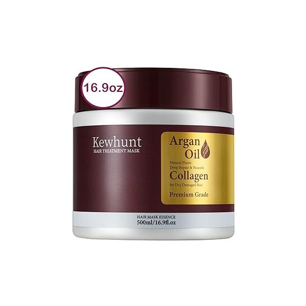 Collagen Hair Mask, Deep Conditioning Mask Infused with Argan Oil, Plant Protein, Shea Butter, Treatment Hydrating Repair Essence for Dry Damaged 16.9 oz 500ml