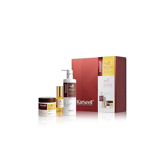 Karseell Collagen Hair Treatment Set, Deep Repair Mask Shampoo and Argan Oil for Dry Damaged of All Types - 2 x 16.9floz + 1.69floz