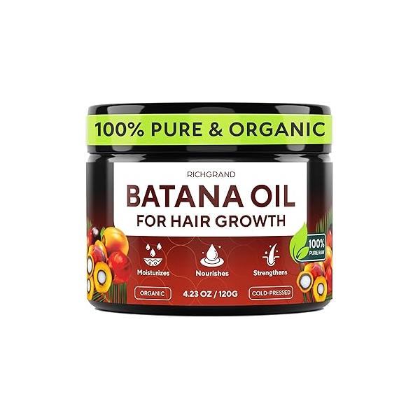 Batana Oil for Hair Growth - 100% Raw & Organic Dr Sebi Cold-Pressed Pure Unrefined Mask Women Men Enhances Thickness, Prevents Loss, Repairs Split Ends