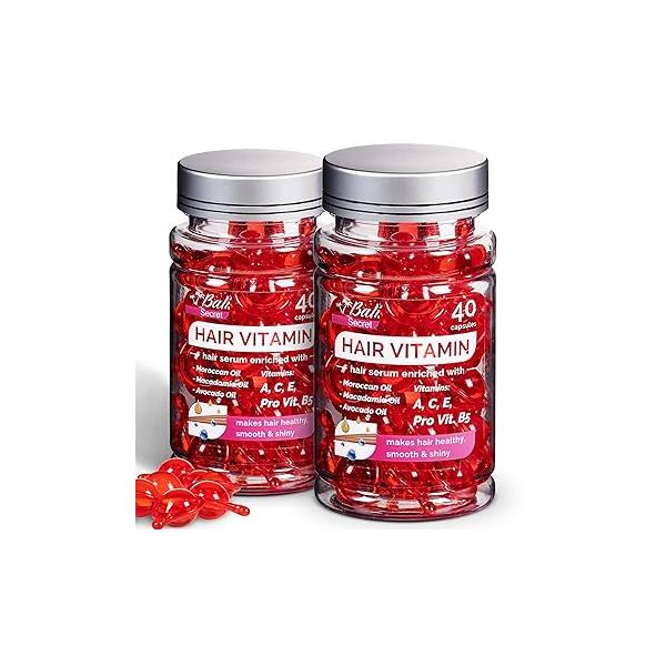 Hussell Hair Treatment Serum Bali Secret - 40 Care Capsules No Rinse With Argan Macadamia & Avocado Oils Vitamins A, E, Pro B5 Conditioner for Women Men