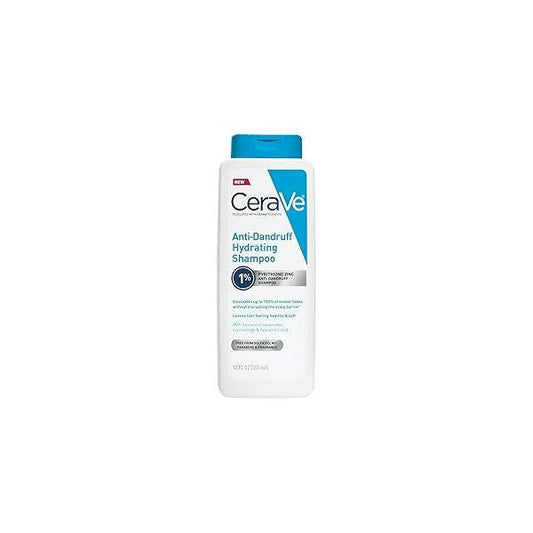 CeraVe Hydrating Anti Dandruff Shampoo, 1% Pyrithione Zinc Treatment With Ceramides, Niacinamide & Hyaluronic Acid, Helps Eliminate Flakes Provides Itchy Scalp Relief, Sulfate Free, 12 Oz