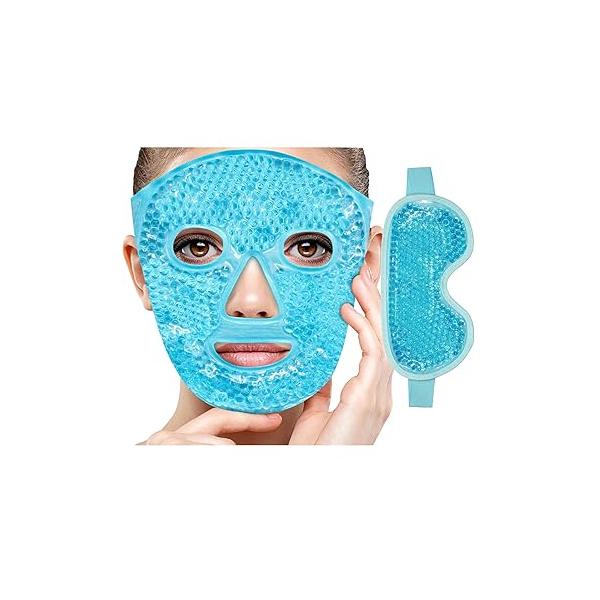 Ice Face Mask Reusable Cold Gel for Puffiness/Dark Circles/Eye Bags/Dry Eyes/Headaches/Migraines/Stress Relief, Pack (Blue)