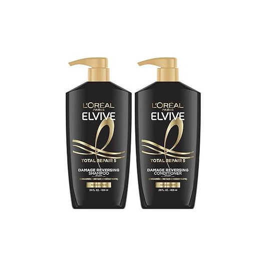 L'Oreal Paris Elvive Total Repair 5 Repairing Shampoo and Conditioner for Damaged Hair, 28 Ounce (Set of 2)