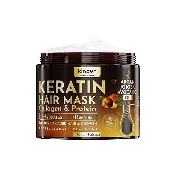 Keratin Hair Mask for Dry, Damaged or Long - Deep Conditioner Masque with Protein, Coconut, Jojoba & Avocado Oil - Collagen Treatment Growth Hydration, Split Ends Repair, Color-Safe