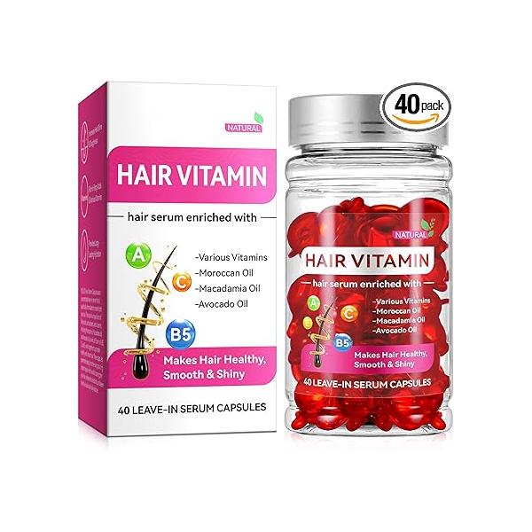 Hair Vitamin Serum Oil, 40 Pcs Treatment Serum, Capsules Enriched with Moroccan, Makes Smooth and Shiny