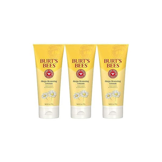 Burt's Bees Face Wash, Deep Facial Cleansing Cream, College Back to School Dorm Essentials, All Natural Cleanser with Chamomile, 6 Ounce (Pack of 3) (Packaging May Vary)