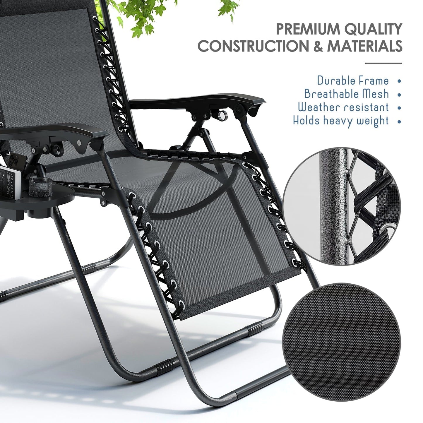 LammaLoe Zero Gravity Chair, Outdoor Lounge Chairs with Cup Holder, Black