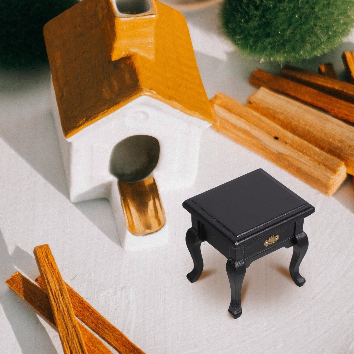 HORIALENCE 1Pcs Miniature End Table 2.1x1.9x1.7in Black Wooden Square French Country For Dollhouse Furniture Hobbyists